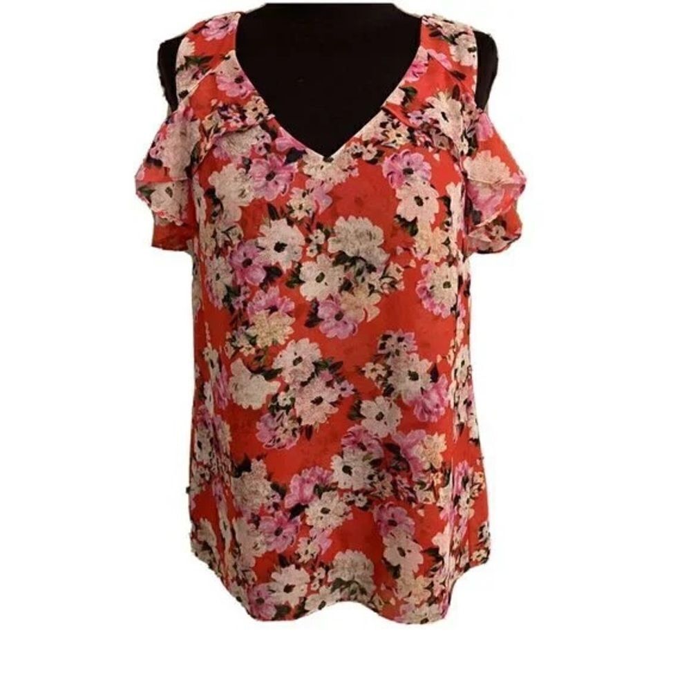 CAbi Lush Cold Shoulder Ruffle Blouse #5352 Size XS
